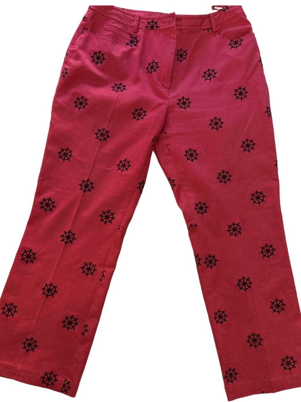 Lilly Pulitzer embroidered captain's wheel nautical pants in red. 8